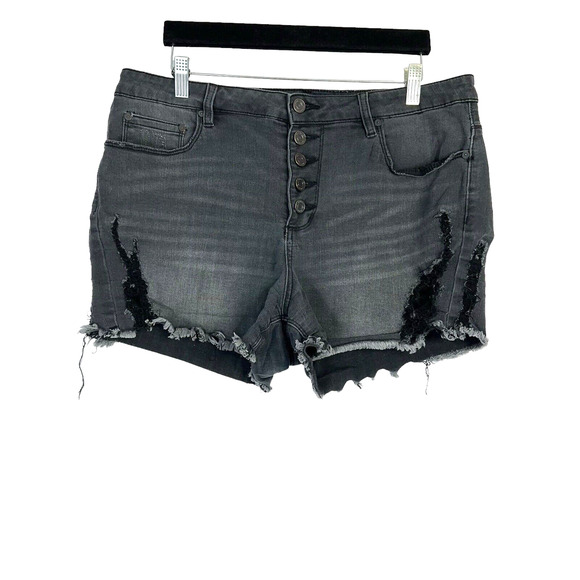 Indigo Rein Distressed Black Button Fly Punk Emo Jean Shorts Women's Size 14 - Picture 1 of 4